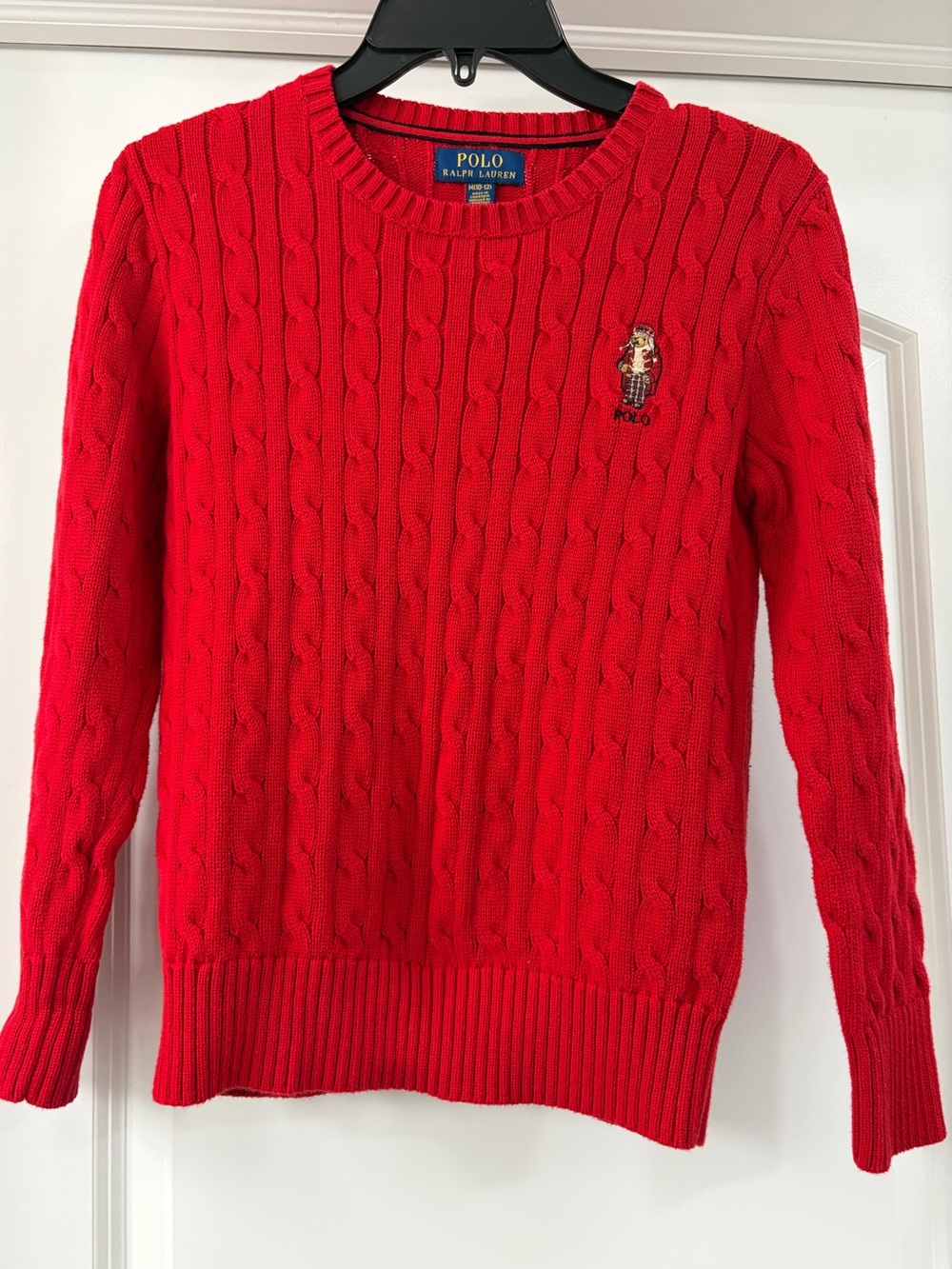 Ralph Lauren Polo Bear ๐ป Red Cotton Cable Knit Sweater Size 10-12 Boys like new